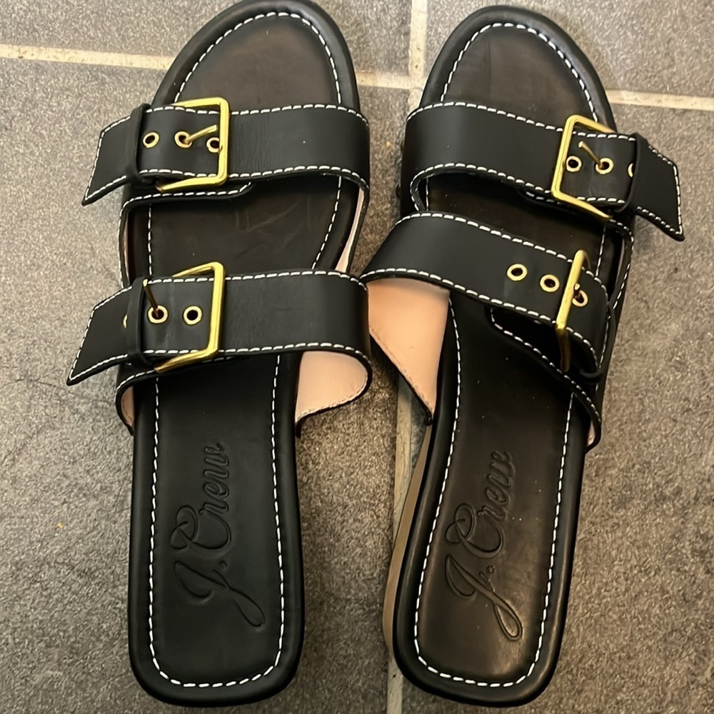 J. Crew Women’s Leather Double Buckle-Strap Sandals Sz 11 comfy vacation chunky - Picture 3 of 7